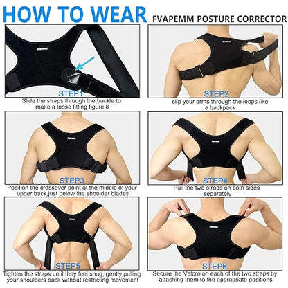 Posture Corrector for Women Men, Copper Upper Back Brace, Back Straightener Support Correcting Hunchback and Bad Posture, Back Pain Relief for Neck, Shoulder, Clavicle, Black, S/M