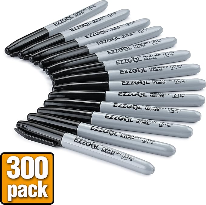 Permanent Markers Bulk, 300 Pack Fine Tip Black Permanent Markers, Waterproof Markers,