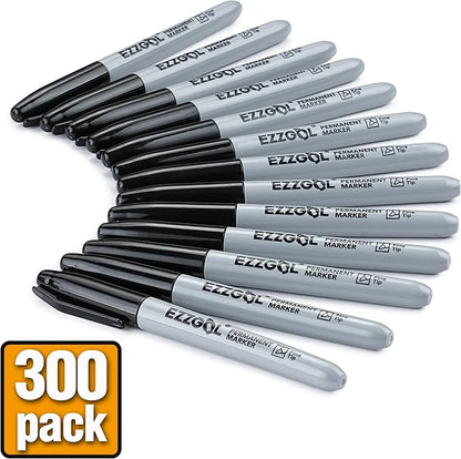 Permanent Markers Bulk, 300 Pack Fine Tip Black Permanent Markers, Waterproof Markers,