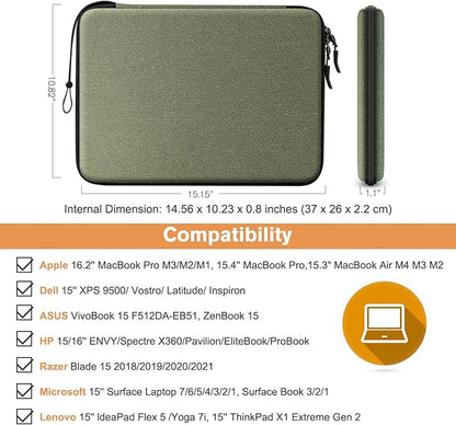 FINPAC Hard Laptop Sleeve Case for 15.3 inch MacBook Air M4 M3 M2 2025 2024, 16.2 inch MacBook Pro M4/M3/M2/M1 Pro/Max A2991 A2780 A2485 A2141, Waterproof Case for Surface Laptop/Book, Olive