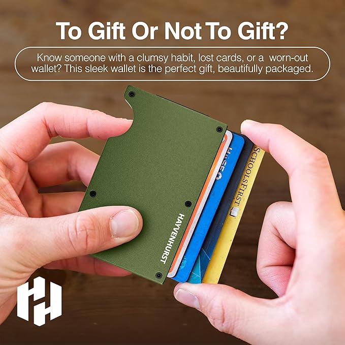 Hayvenhurst Wallet For Men - Reinvented Design Men's Wallet - Slim, Minimalistic & Seamless, Blocks RFID Scanners with a Cash Strap (Matte Olive)