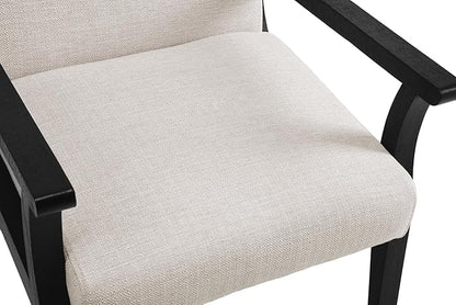 Mid Century Modern Accent Chair, Linen Upholstered Living Room Accent Armchair with Black Wood Frame, Farmhouse Chair Indoor Corner Chair for Living Room Bedroom, Beige