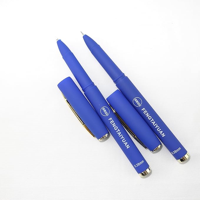 Fengtaiyuan B038P18, Blue Gel Ink Rollerball Pens - Comfortable Non-Slip Grip, Blue Ink, Ultra Fine, 0.38mm, Quick-Drying Ink, 18-Piece Box (B038P18)