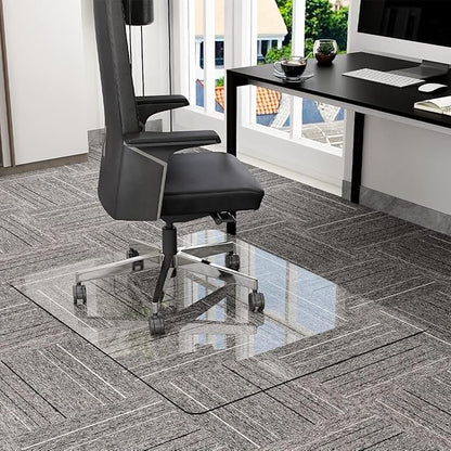 GLSLAND 36" x 46" Tempered Glass Chair Mat Heavy-Duty Floor Protector for Carpet & Hard Floors Scratch-Resistant Clear Office Mat 1/6" Clear