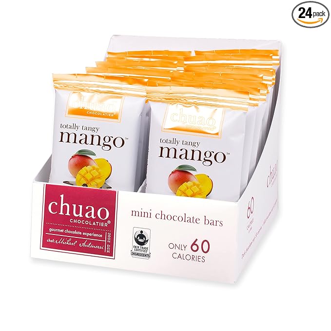 Chuao Chocolatier Totally Tangy Mango Dark Chocolate Mini Bars | Gourmet Chocolate Chile Lime Mango European No Preservatives | For Gift Baskets, Christmas, Valentines Day, Gifts for Women, Men, Birthday, Thank You, Care Package | 24 Pack