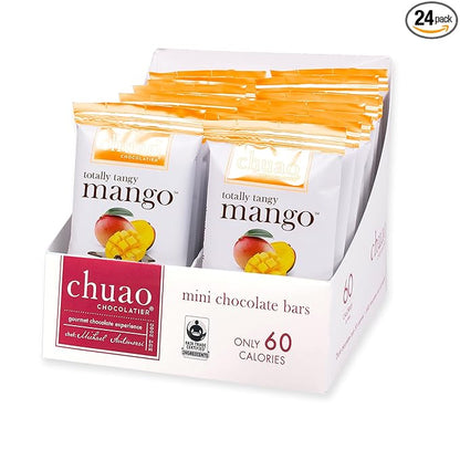 Chuao Chocolatier Totally Tangy Mango Dark Chocolate Mini Bars | Gourmet Chocolate Chile Lime Mango European No Preservatives | For Gift Baskets, Christmas, Valentines Day, Gifts for Women, Men, Birthday, Thank You, Care Package | 24 Pack
