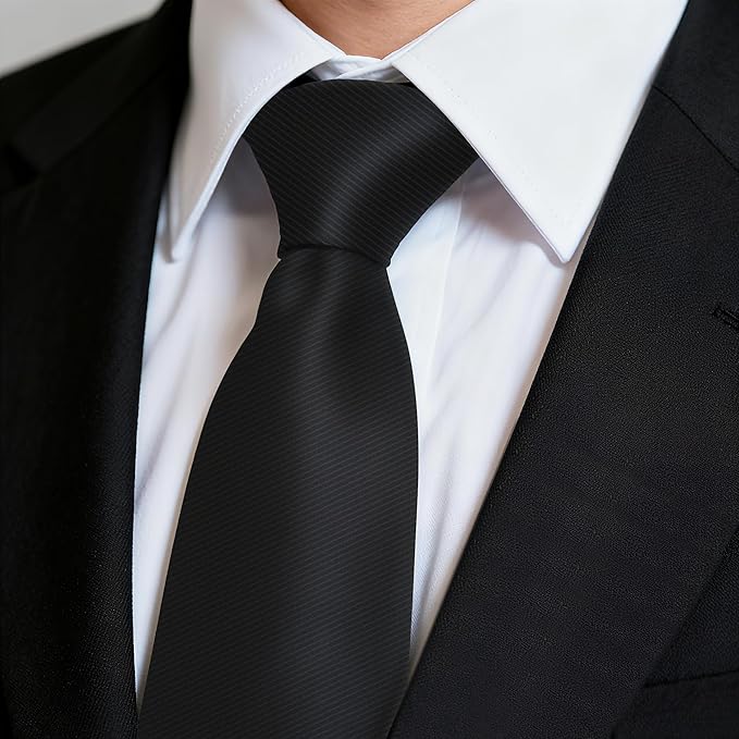 Fineknot Black Ties for Men, Formal Neckties for Men, Solid Color Mens Ties for Business, Wedding, Party, Mens Neck Tie