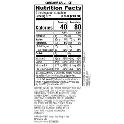 Mountain Dew Kickstart, Fruit Punch, 92mg Caffeine, Vitamins B & C, 80 Calories, 5% Juice, 16 fl oz (12 Count)