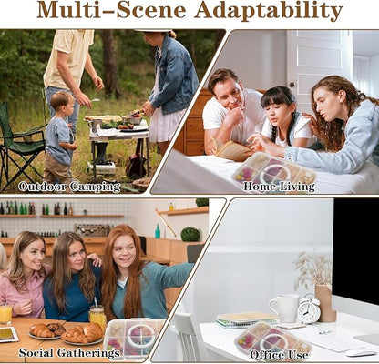 2 Pack Divided Snack Container with Lid & Handle, Dishwasher Safe 8 Compartment Snack Platters, Portable Snackle Box Container for Fruits, Candy, Nuts, Charcuterie, Picnic, Party & Travel