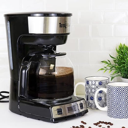 Total Chef Drip Coffee Maker - 12-Cup Programmable Coffee Machine With Glass Pot, Pause and Pour, Auto Shut-Off, Large Water Reservoir, Reusable Filter, Dishwasher Safe Carafe, Percoladora de Café
