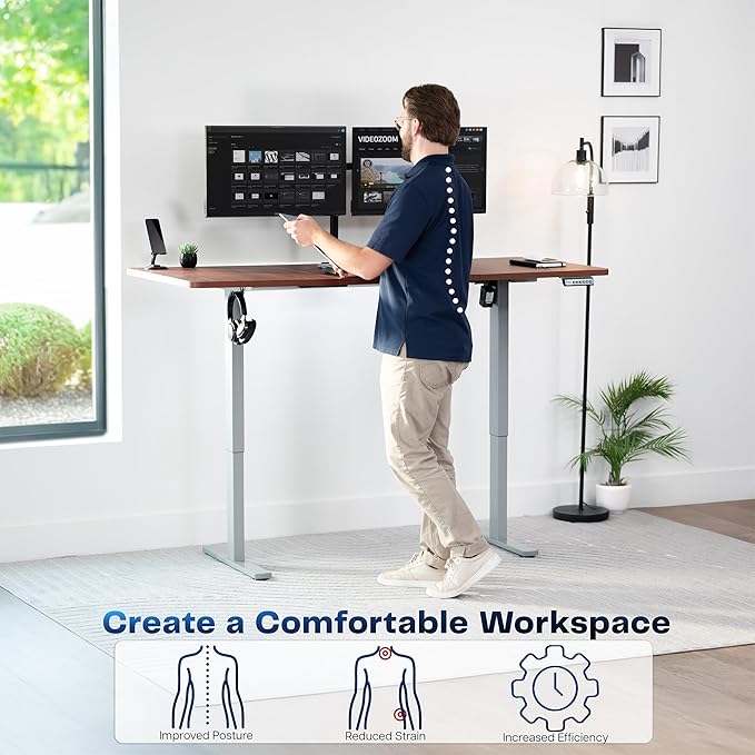 VIVO Electric 71 x 30 in Standing Desk, Memory Height Adjustment, 1B Series, Dark Walnut Top Gray Frame, DESK-KIT-1G7D