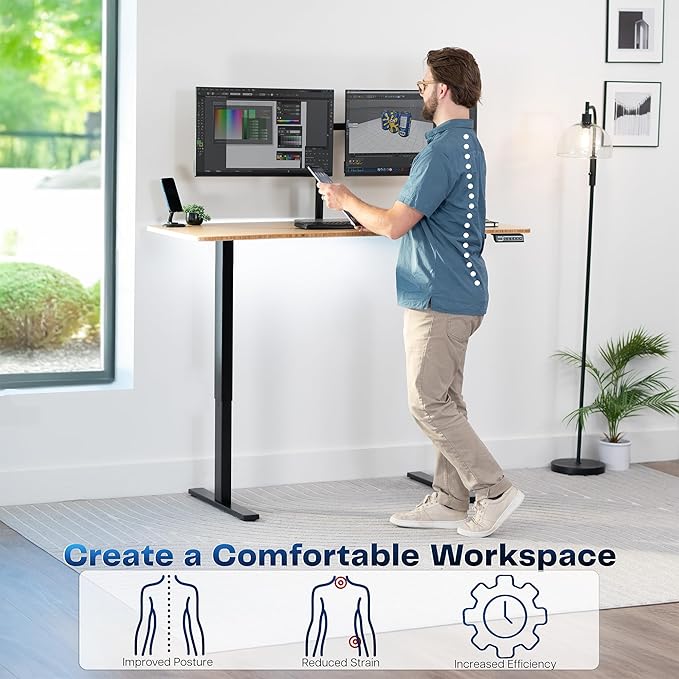 VIVO Electric 60 x 24 in Real Bamboo Standing Desk, Memory Height Adjustment, 1B Series, One-Piece Top, Black Frame, DESK-KIT-1B6O