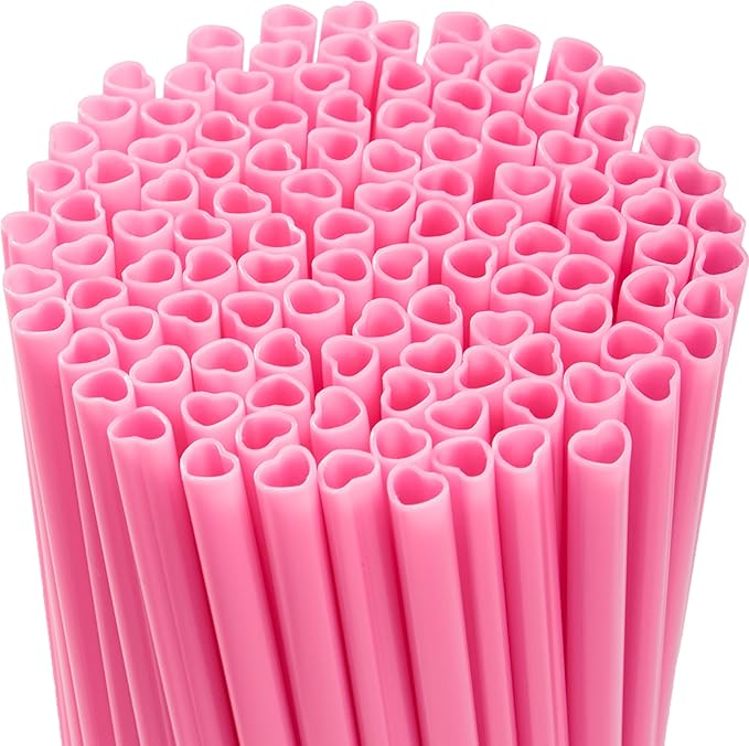 JOYIN 200 PCS Valentine Heart Shaped Pink Straws, Reusable Drinking Cute Straw for Valentine's day Cocktail, Birthday Party, Bridal Shower, Wedding Supplies, Valentine Party
