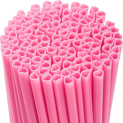 JOYIN 200 PCS Valentine Heart Shaped Pink Straws, Reusable Drinking Cute Straw for Valentine's day Cocktail, Birthday Party, Bridal Shower, Wedding Supplies, Valentine Party