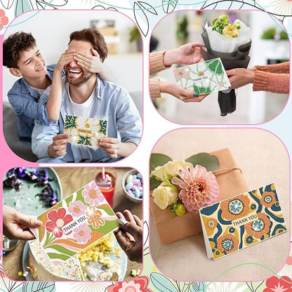 Saillong 12 Pack Flower Thank You Diamond Painting Greeting Card Kits DIY Spring Diamond Art Cards with Envelopes Floral 5D Rhinestones Painting Making Kits for Adults DIY Craft Family Birthday Gifts
