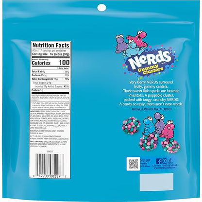 NERDS Gummy Clusters, Candy, Very Berry, Crunchy and Gummy, 18.5 oz (Pack of 2)