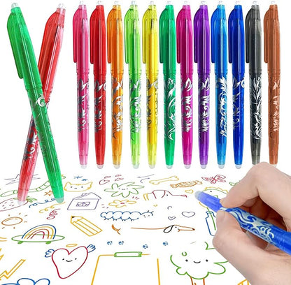 Erasable Pens Multicolor - 12 Colorful Erasable Gel Pens for School Office Journals Smooth Gel Pens Markers Refillable Colored Pens for Kids Adults