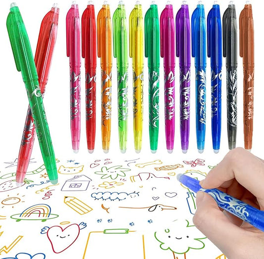 Erasable Pens Multicolor - 12 Colorful Erasable Gel Pens for School Office Journals Smooth Gel Pens Markers Refillable Colored Pens for Kids Adults