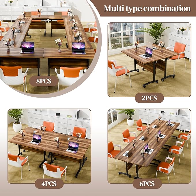 Conference Room Table, Folding Conference Table with Flip-Top Design, Mobile Seminars Dynamic Meetings Training Tables for Offices, Classrooms, and Meeting Room (4, XHT1619, 55.1)