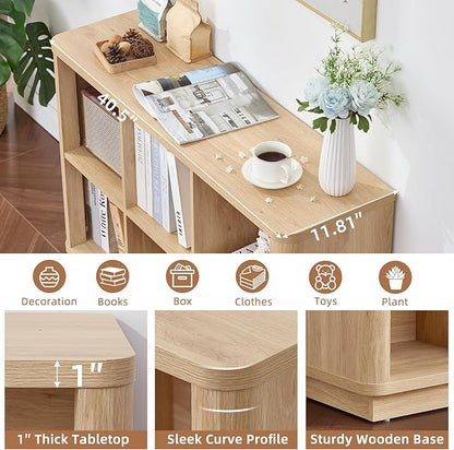 6 Cube Storage Book Shelf, 40" Wide Low Horizontal Bookcase with Curved Edge, Floor Standing 2-Tier Wooden Bookshelf with Base, Modern Short Book Case for Bedroom, Study, Entryway, Natural Oak