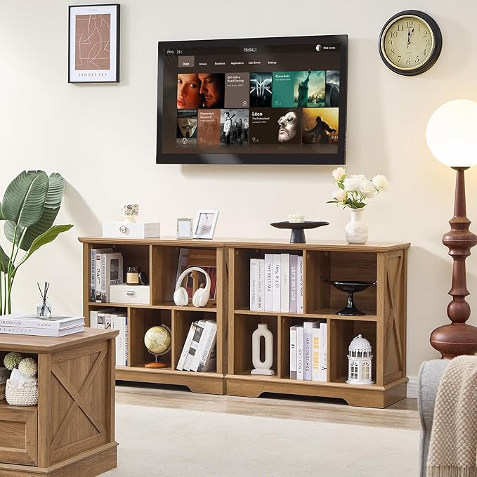 Book Shelf, 5 Cube Storage Organizer, 2-Tier Open Shelf Wooden Bookcase, Freestanding Wood Cube Storage Bookshelf for Bedroom, Living Room, Home Office (Natural Oak)