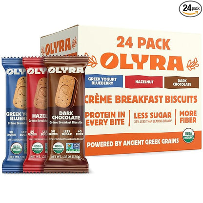 Olyra Variety Pack Sandwich Breakfast Biscuits, Healthy Snacks for Adults and Kids, Low Sugar, Organic Cookies, Office Snacks, USDA Certified, Non GMO 24 Packs