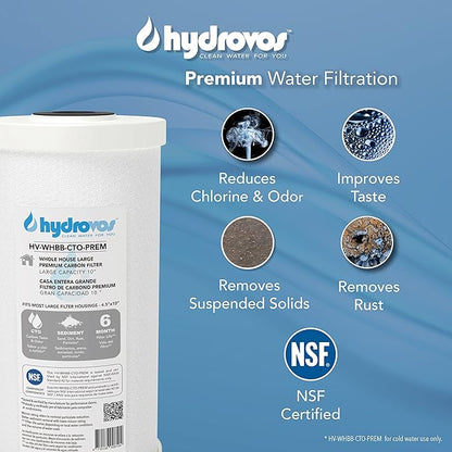 HYDROVOS Radial Flow 10" x 4.5" Carbon Whole House Water Filter, NSF Certified Reduces Sediment, Chlorine, Fits WHKF-DWHBB, WH-HD200-C, GXWH40L, DB10C, AO-WH-PREL, 150237 Big Blue