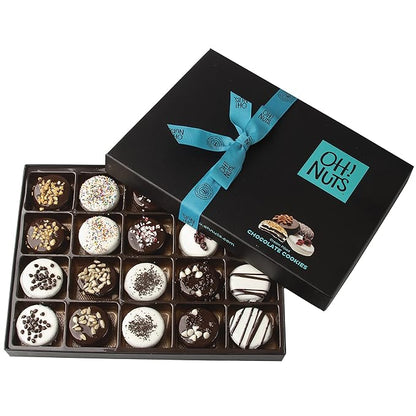 Oh! Nuts Chocolate Covered Cookie Gift Baskets - 20 Variety Gourmet Assortment Sandwich Cookies - Prime Elegant Box Gifts for Birthday, Anniversary, Holiday Season, Mom, Dad