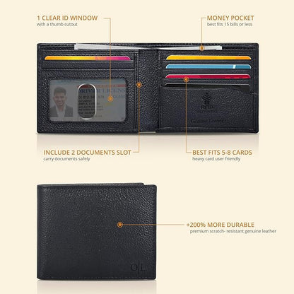 Oak Leathers Slim Leather Wallet for Men - RFID Wallets Credit Card Holder Ultra Thin Gift for Mens, Front Pocket Minimalist Design