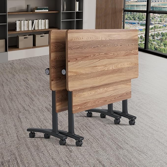 Folding Conference Table,Conference Table with Wheels,Large Flip-Top Training Table,Freely Combinations,Easy to Move for Offices, Schools,Training Rooms（2,Yellow,63in