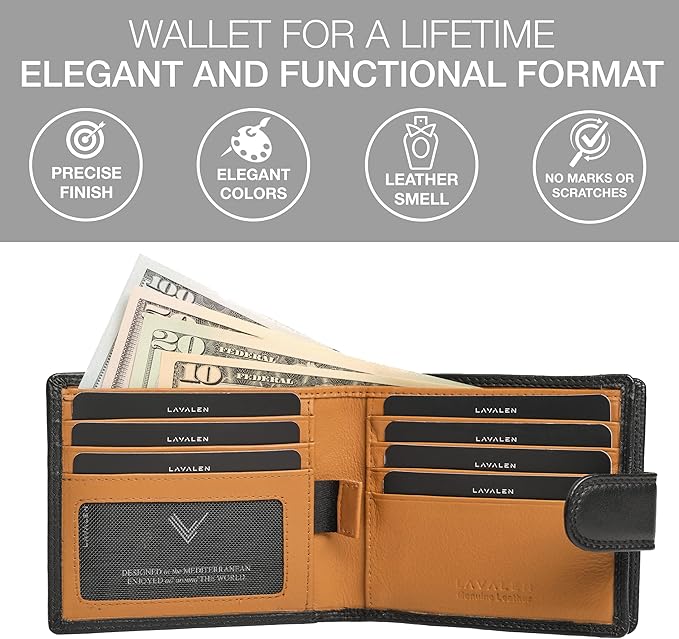 Soft Leather Wallet for Men – Genuine Bifold with Zipper Coin Pocket – Holds Bills, Credit Cards, Coins – RFID Blocking Protection – Stylish, Durable & Practical Leather Wallet for Men