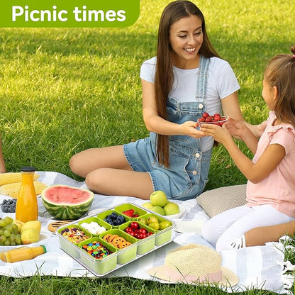 Snackle Box Container, Divided Serving Tray with Lid and Handl 8 Compartments Snacks Box,Candy Snack Fruit and Veggie Tray, Suitable for Picnics Trips Parties and Holidays