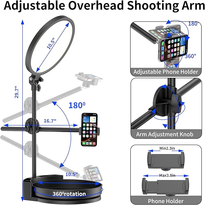 Selfie Light Kit for Desk and Laptop,55W Dimmable Full Screen Ring Light,with Rotating Storage Box,Pen Holder Stand,Phone Holder and Controller (White-RGB, 10.5)