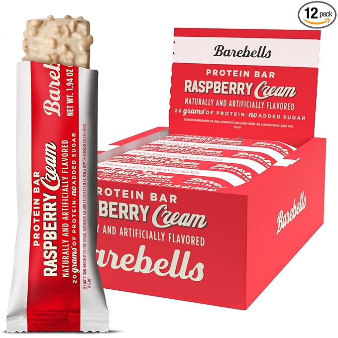 Barebells Protein Bars Raspberry Cream - 12 Count, 20g High Protein Treats - Chocolate Nutrition Bar with 1g Total Sugars - On-The-Go Breakfast or Post-Workout Snack