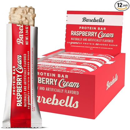Barebells Protein Bars Raspberry Cream - 12 Count, 20g High Protein Treats - Chocolate Nutrition Bar with 1g Total Sugars - On-The-Go Breakfast or Post-Workout Snack