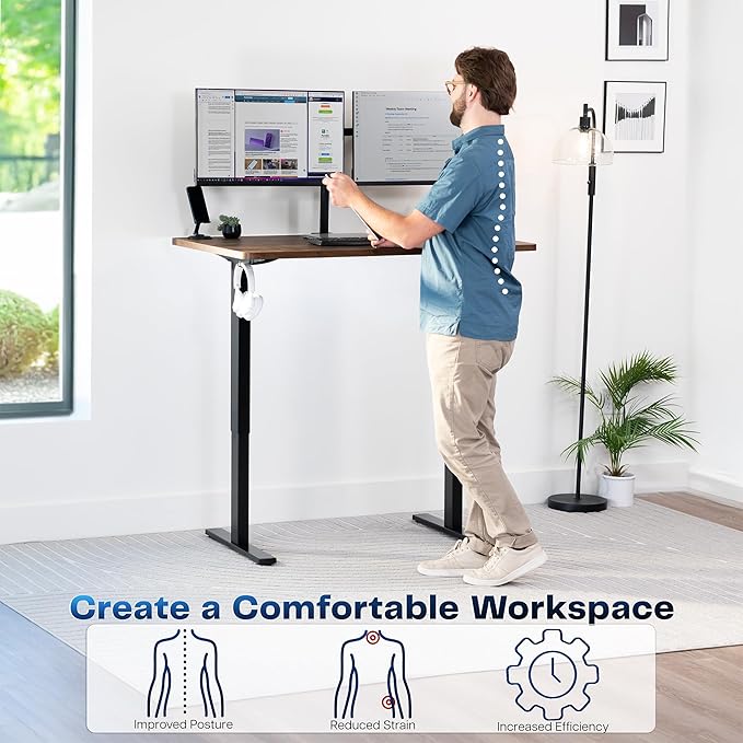 VIVO Electric 48 x 30 in Rustic Standing Desk, Memory Height Adjustment, 1B Series, One-Piece Vintage Brown Top, Black Frame, DESK-KIT-1B5N