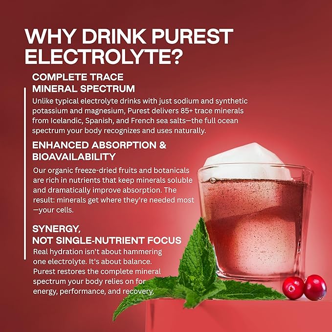 Organic Cranberry Mint Hydration Powder Packets with Solar Sea Salts & Organic Freeze-Dried Fruit for Instant Hydration, No Added Sugar Electrolytes, 26 Packets