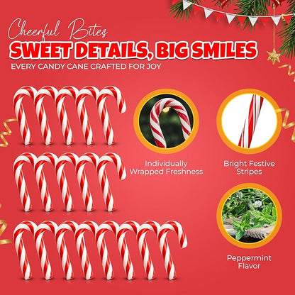 Christmas Mini Candy Canes - Red & White Peppermint Individually Wrapped for Holiday Indulgence - Bulk Christmas Candy for Kids & Adults - Holiday Decorations & Treats, 200 Pack