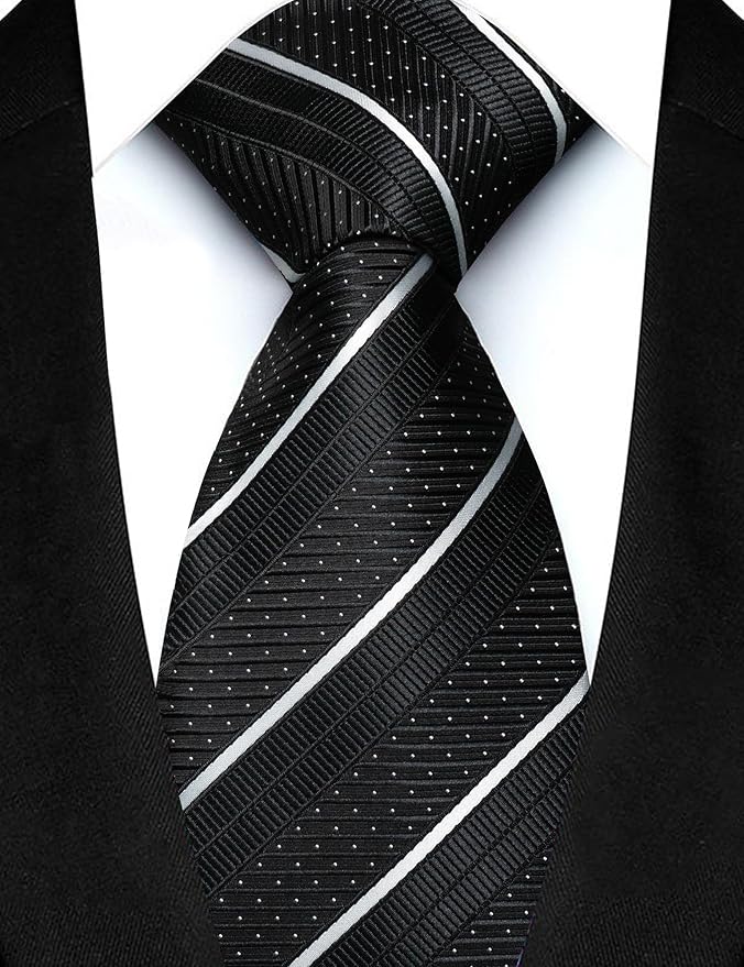JEMYGINS Mens Striped Tie and Lapel Pin Necktie Pocket Square with Tie Clip Sets for Business Casual 4PCS