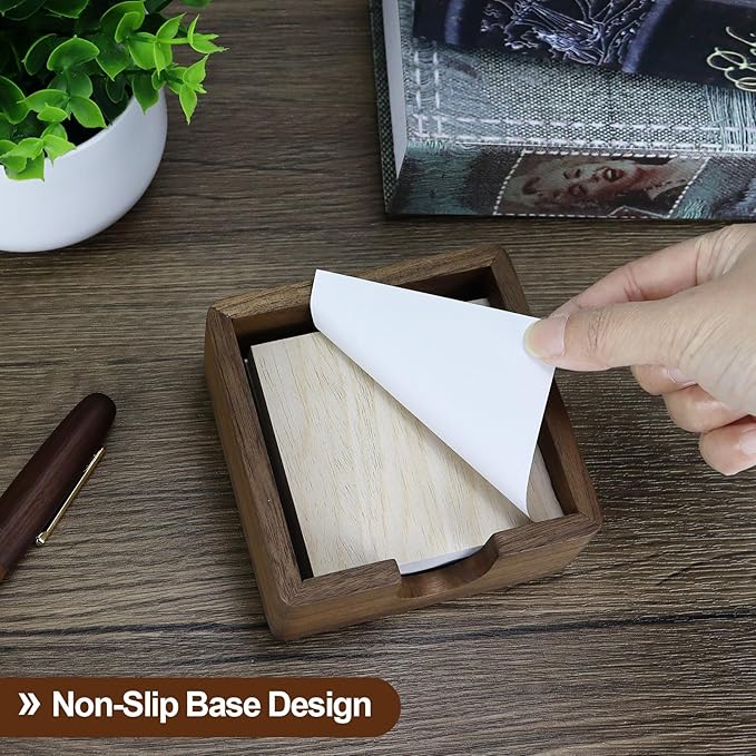 Buqoo North American Walnut Wood Sticky Note Holder, 4 x4 in Self Stick Note Pad Holder, Post It Note Dispenser Desk Organizer Suitable for Home, Corporate Executives Office Desk Accessories