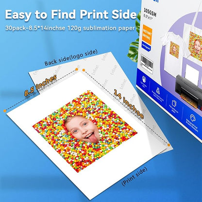 Sublimation Paper 8.5 x 11 inches - 125 Sheets 105gsm Compatible with Any Inkjet Printer For DIY Unique Holiday Birthdays Gifts