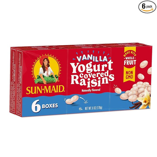 Sun-Maid Vanilla Yogurt Coated Raisins - (6 Pack) 1 oz Snack-Size Box - Yogurt Covered Dried Fruit for Lunches and Back To School Snacks