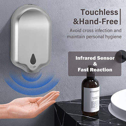 Commercial Gel Liquid Soap & Gel Hand Sanitizer Dispenser Automatic Touchless Wall Mounted for Commercial & Home Bathroom, Large Capacity 40.5 oz/1200 ml (Stainless Steel)