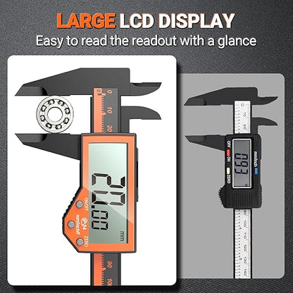 Preciva 6 Inch Digital Caliper, High Precision Measuring Tool with Large LCD Screen,Inch/Metric/Fraction Conversion, Auto-Off Feature, Vernier Caliper for DIY and Household (Orange)