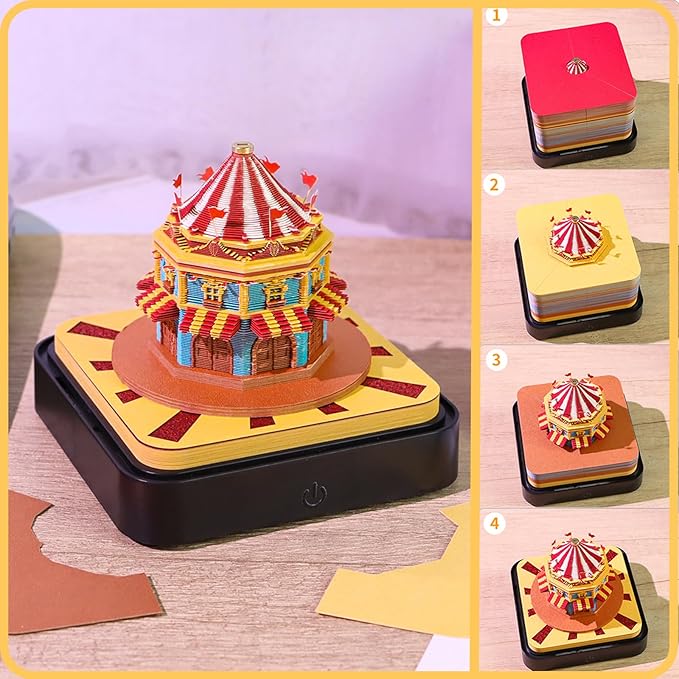 3D Calendar 2026 Time Piece Calendar 3D Memo Pad Tear Away Carving Art Notepad Paper Sculpture Artwork for Sticky Note Record DIY Christmas Gift Office Desktop Decoration-Circus