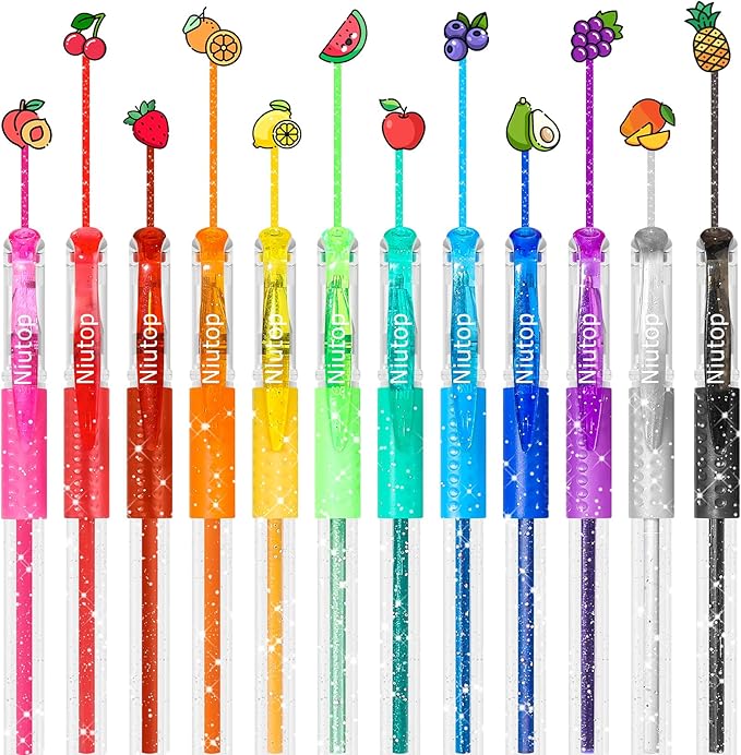 Stocking Stuffers for Kids Teens Girls Boys, 12-Color Scented Glitter Gel Pens, Coloring Markers Colored Pen Set, Cute Glitter Pens Journaling Supplies Fun Stationary, Halloween Christmas Gifts