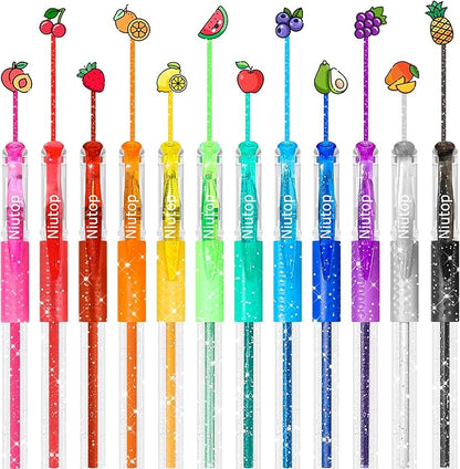 Stocking Stuffers for Kids Teens Girls Boys, 12-Color Scented Glitter Gel Pens, Coloring Markers Colored Pen Set, Cute Glitter Pens Journaling Supplies Fun Stationary, Halloween Christmas Gifts