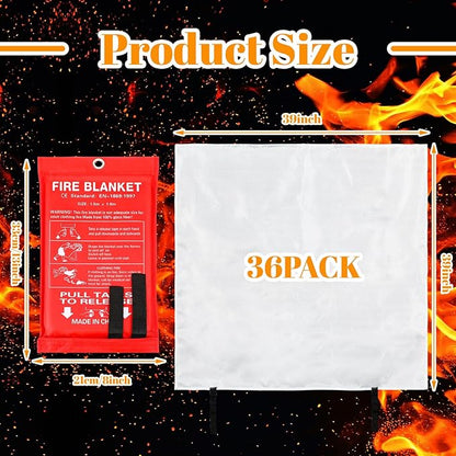 Jerify 36 Pcs Fire Blanket - Fiberglass Fire Emergency Flame Retardant Safety Fireproof Safety Suppression Cover Blanket for Kitchen, Home, Car and Office - 39 x 39 Inch (Red)
