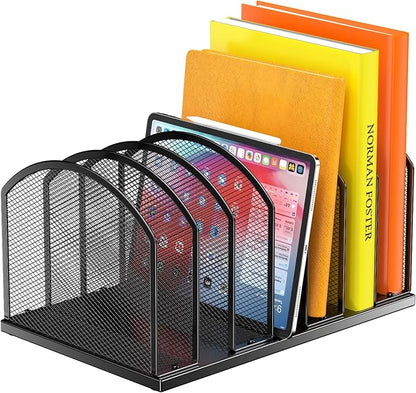7-Section Metal Upright File Sorter Organizer，Office Small Letter Sorter Desktop File Organizer Metal Mesh Iron Sole, Black