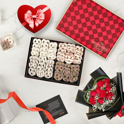 Gluten Free Palace Gourmet Holiday Gift Box – Chocolate Covered Pretzels, Gluten Free Christmas & Thanksgiving Treats, Snack Basket for Men & Women (4 Flavors)